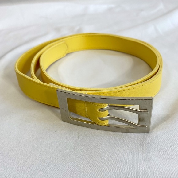 Pale Yellow Double Buckle Prong Thin Belt 3/4” - Picture 1 of 6